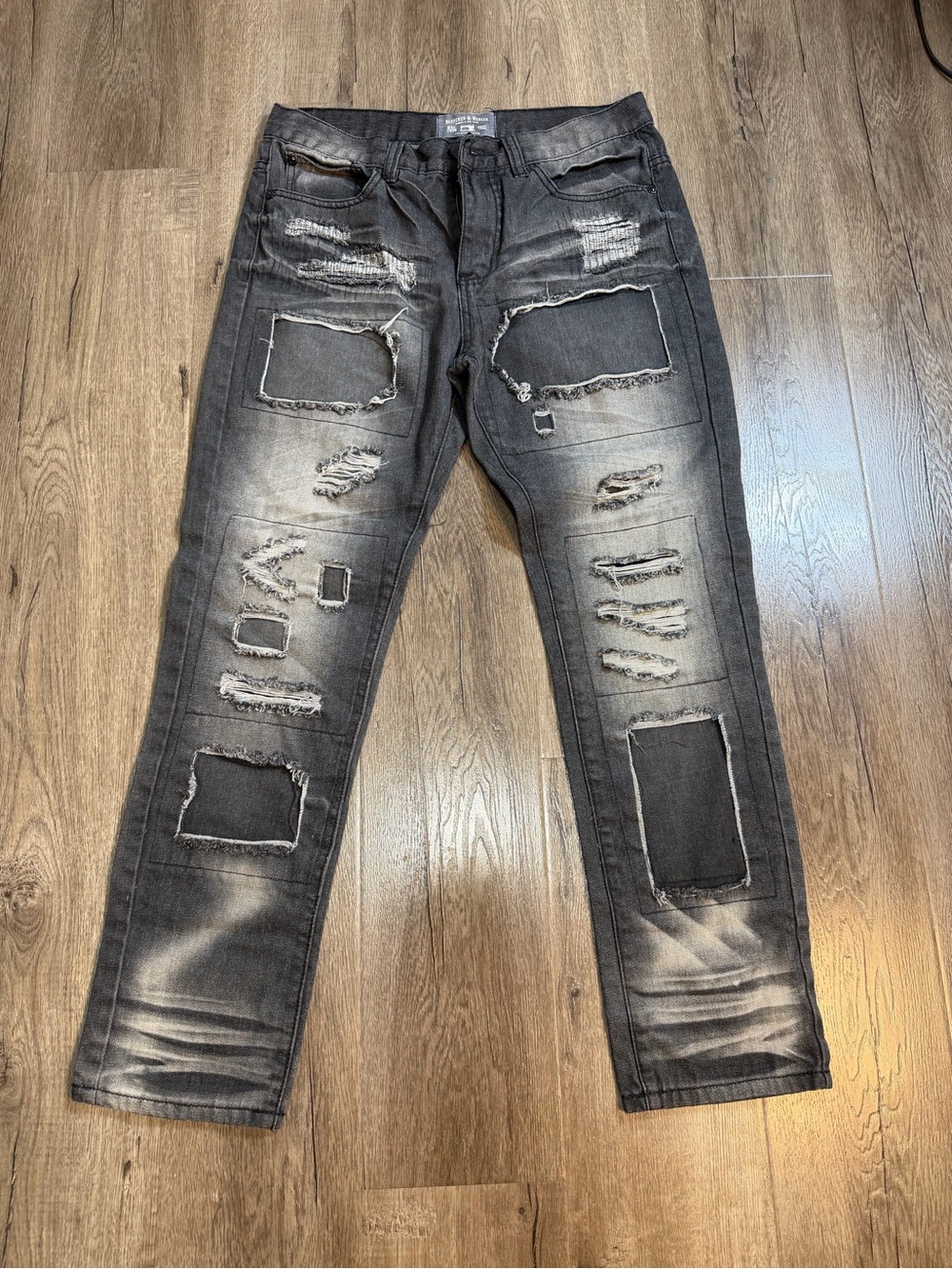 Men's Distressed Black Patchwork Jeans